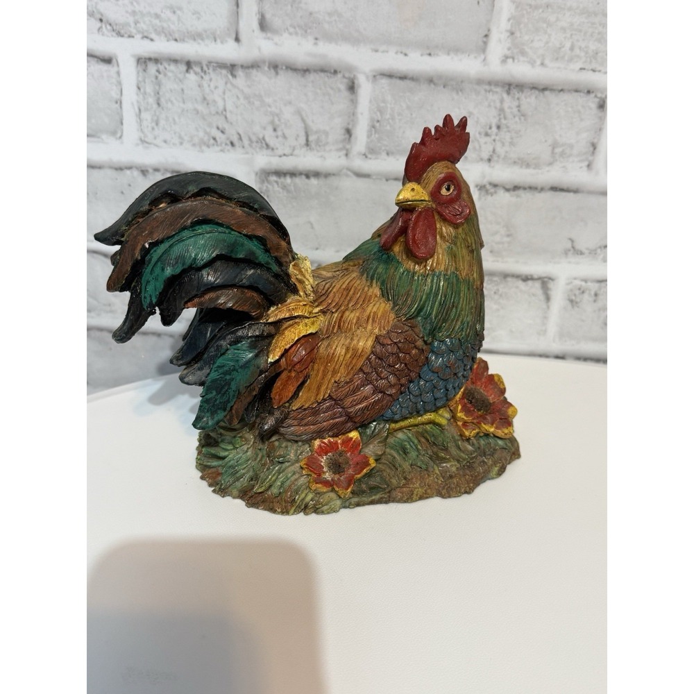 Vintage Country Kitchen Rooster Statue Hand Painted 1994 Signed Artisan Piece